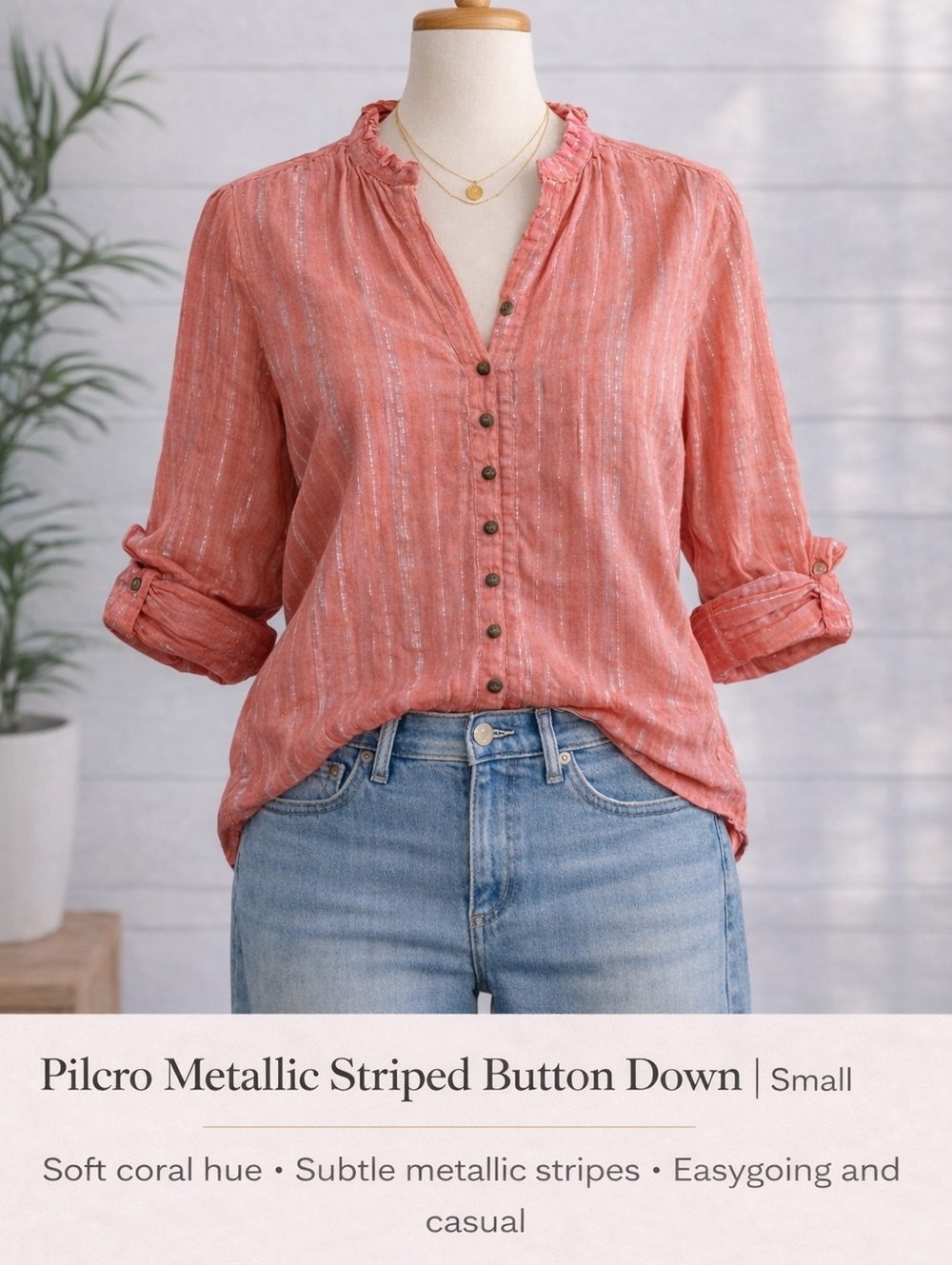 Pilcro Metallic Striped Button Down | Small